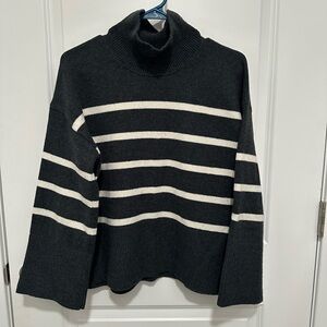 Banana Republic Black and Cream Striped Turtleneck Sweater